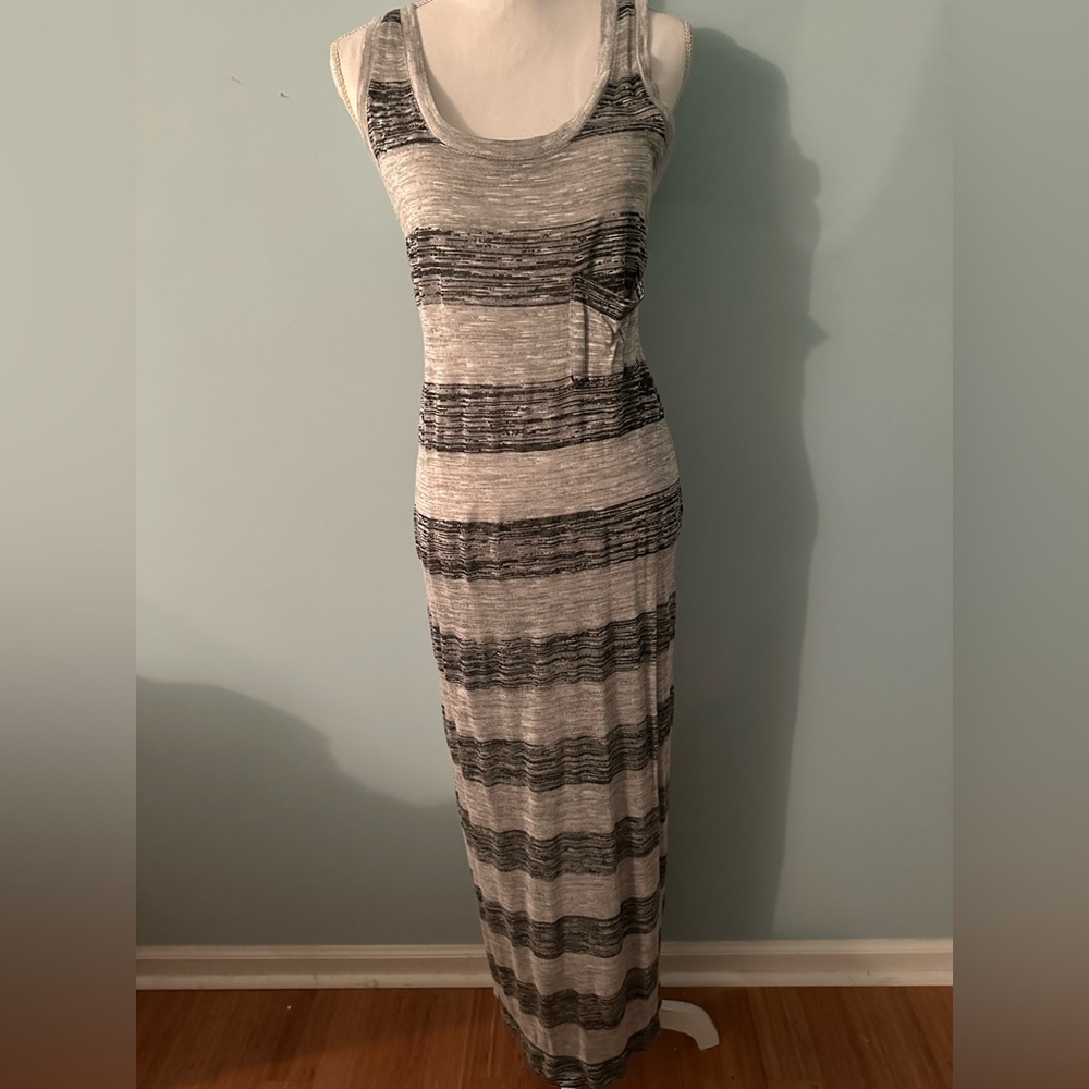 Chelsea & Violet Black and Gray Striped Maxi Dress NWT medium